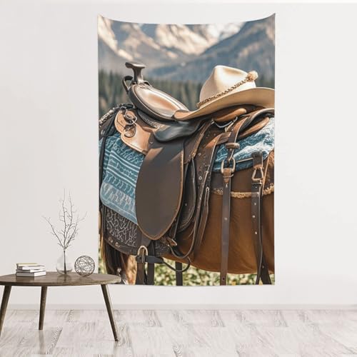 Tapisserie cowboy en velours de pêche 152x101 cm pour décoration murale de chambre