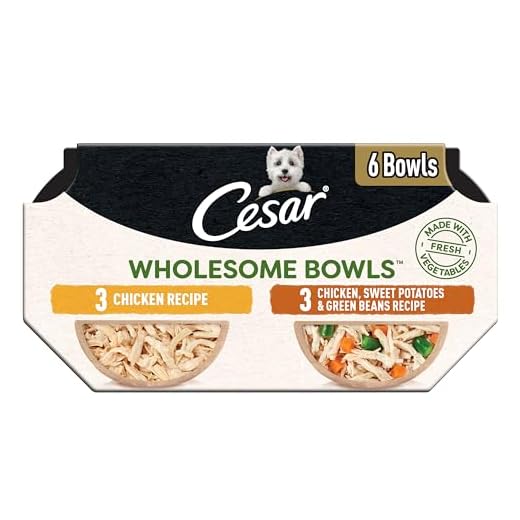 Cesar Wholesome Bowls Adult Soft Wet Dog Food Toppers Variety Pack, Chicken Recipe and Chicken, Sweet Potato & Green Beans Recipe, (6) 3 oz. Bowls