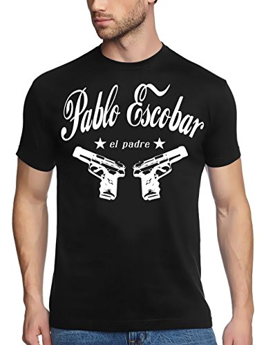 Coole-Fun-T-Shirts Pablo Escobar EL Padre Cocaine t-Shirt Kokain Mafia, schwarz, Grösse: L