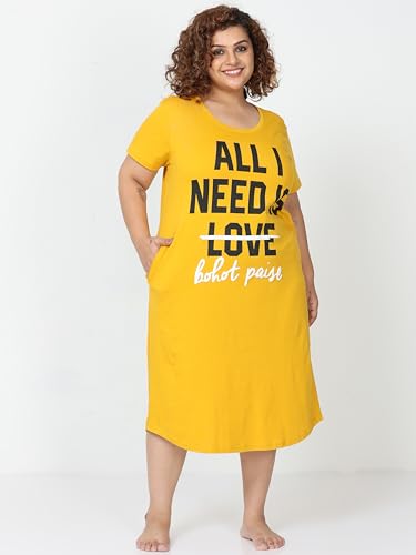 Image of 9shines Label Hosiery Cotton Knee Length Short Night Dress | Short Nighty for Women with Pocket | Graphic Print Nightwear | Night Gown for Women (M-7XL)