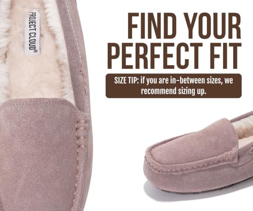 Image of Project Cloud 100% Genuine Leather Slippers for Women - Fur Lined Outdoor Slippers for Women Footwear with Memory Foam - Stylish Womens Moccasin (Cathi)