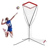 AMAMIA Volleyball Net for Backyard Triangular Support Volleyball Training Equipment Setter Trainer Net Adjustable Angle Height for Outdoor Spike Trainer Serving, Spiking and Setting Red