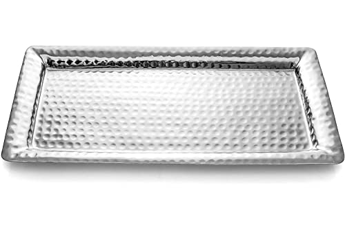 Monarch Abode Decorative Tray – 16-Inch Hand Hammered Nickel Finish Metal Bathroom Tray Countertop, Vanity Trays Organizer, Perfume Plate for Dresser, Kitchen Countertop Large Fruit Platter
