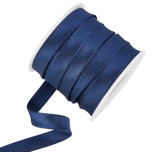 BENECREAT 13.6 Yard Satin Bias Tape 12mm/0.47inch Double Fold Satin Binding Bias Ribbon for Cheongsam Decoration, Clothing Seaming Piping, Prussian Blue