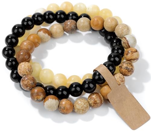 WEIZAIJY Pulsera de piedras naturales auténticas hechas a mano (Imagen Jasper&Onyx negro&Jade amarillo)
