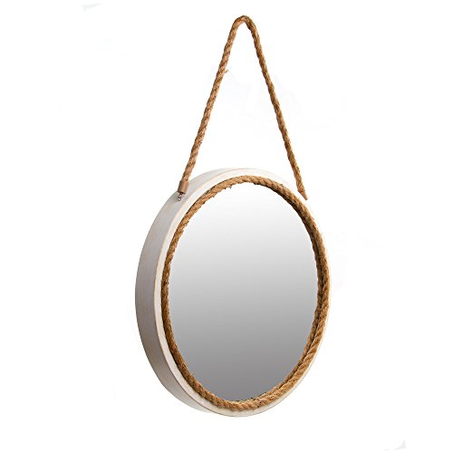 Patton Wall Decor 16" Distressed Round Rope Wall Mirror, White #TOP1