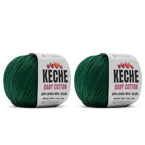 Image of Keche Baby Cotton, 60% Cotton 40% Acrylic Yarn, Soft Cotton Yarn for Crochet and Knitting, Amigurumi Yarn 4 Skeins /Balls [1.76 Oz (50g) / 180 Yrds (165m)] x 2 Dark Green