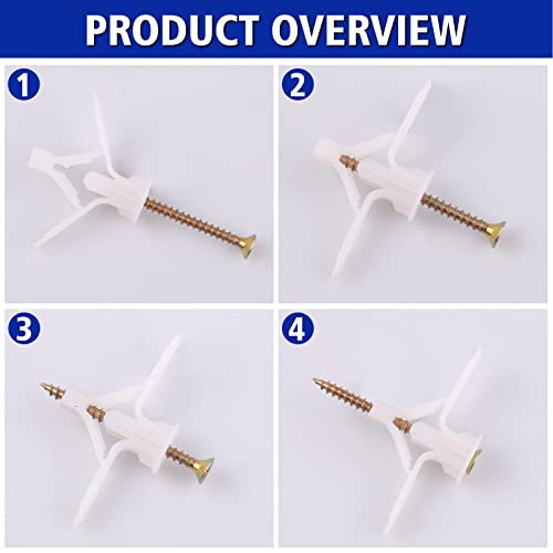 Drywall Anchor Kit Plasterboard Plugs & Screws Nylon Hollow Wall Anchors, Butterfly Expansion Tube Pipe for Curtain Gypsum Board Wall Installation Fastener Hardware BUSY-CORNER 130 Pieces