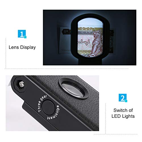 Lechnical Lupa portátil Lupa multifuncional 10X / 25X Ampliação ajustável Espelho de leitura quadrad