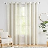 Treatmentex Leinen Gardinen mit Ösen 136cm Breite Slub-Textur Halbtransparent Ösenvorhang Gardinen Beige Leinenoptik Lichtdurchlässig Vorhänge für Schlafzimmer Bauernhaus Wohnzimmer-2 Stücke,136x225CM