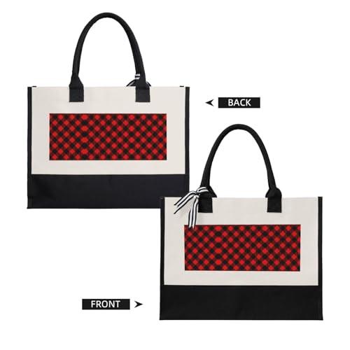 Red Black Lumberjack Buffalo Plaid Eco-Friendly Canvas Tote Bag - Reusable Shopping Bag For Travel, Beach, Gym & Gifts2