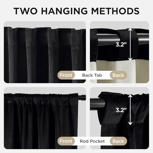 Joydeco 100% Blackout Black Velvet Curtains 96 Inches Long 2 Panels Set, Black Out Curtain for Bedroom Living Room, Heavy Luxury Soundproof Thermal Insulated Curtains Rod Pocket Back Tab, 52Wx96L by Joydeco - Image 3