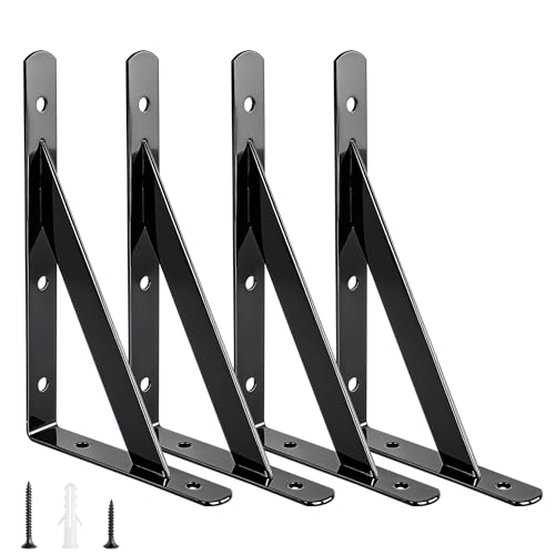 Image of Ouvin 4 Pack Black Shelf Brackets Heavy Duty for Easy Installation 250mm