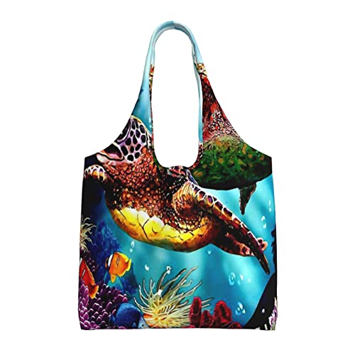 Sac fourre-tout en toile noir tortues de mer sac d'épicerie pour voyage