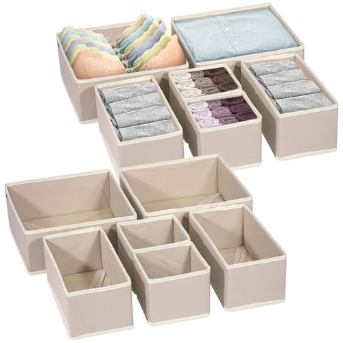 Stowetry Clothes Drawer Organisers,12 Pack Drawer Organiser,Fabric Clothes Storage Organiser,Foldable Drawer Dividers for Bedroom Underwear Organiser,Shirt,Socks (Beige 12 Pack)