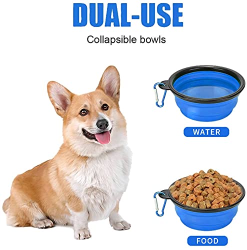 Zusammenklappbarer Hundenapf, zusammenklappbarer Wassernapf für Katzen, Hunde, tragbarer Futternapf mit Karabiner, Größe S (350 ml), Blau