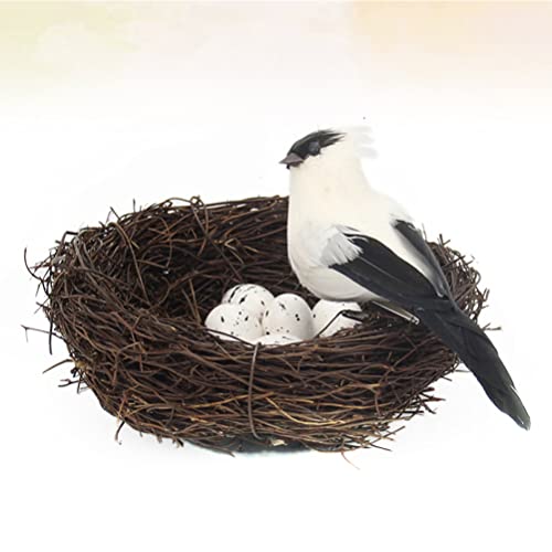 Amosfun Pássaro artificial decorativo com ovos artificiais, enfeite para foto, quarto, jardim, casam
