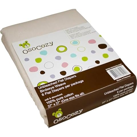 OsoCozy Unbleached Birdseye Flat Cloth Diapers (6 Pack) - 27 x 27 Inches, One-Layer Flat Cloth Baby Nappies Made of Soft, Durable 100% Birdseye Weave Cotton… Cover