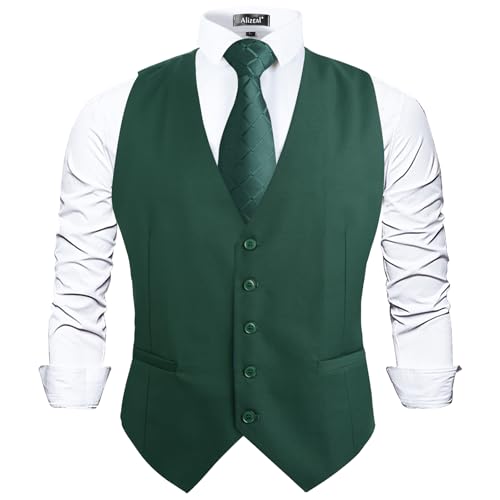 Image of Alizeal Mens Classic Solid Suit Vest Regular Fit Tuxedo Waistcoat