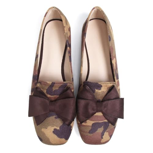 Image of WENJIAZHIZHI Square Toe Bow Ballet Slip-On | Classic Suede Finish,Chic Bow Detail,Effortless Everyday Style,Wedding Party Office,Plus Size Available