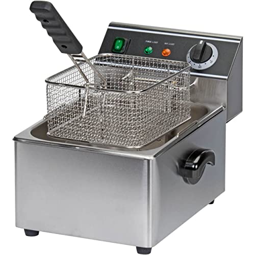 FSE DF-6L Electric Countertop Deep Fryer with 15 Pound Single Tank, Stainless Steel, Silver, 16