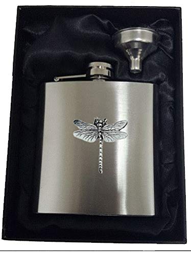 Flasque en étain motif libellule C3 un cadeau de prestige de 177 ml pour homme et femme