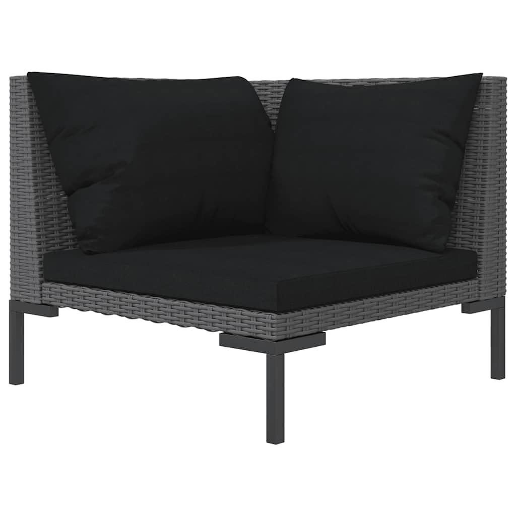 Sofa ogrodowa polirattanowa w połowie okrągła, 70 x 70 x 61 cm, ciemnoszara | Stalowa rama malowana proszkowo, zdejmowane czarne poduszki, wodoodporne, łatwe do czyszczenia
