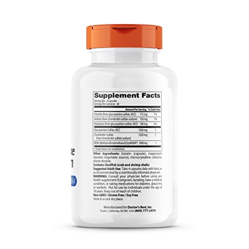 Doctor's Best Glucosamine Chondroitin Msm With Optimsm Capsules, Supports Healthy Joint Structure, Function & Comfort, Non-Gmo, Gluten Free, Soy Free, 240 Count (Pack Of 1) #TOP1