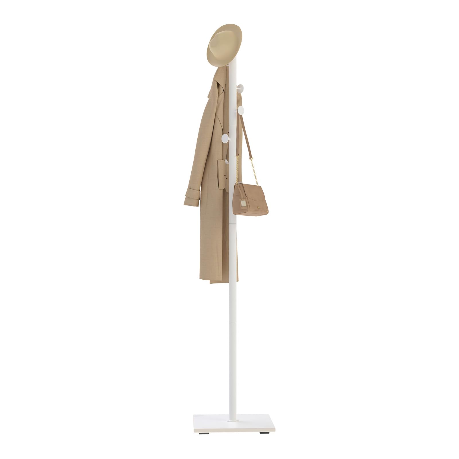 GUOHNHE Perchero de Pie, Pequeño Colgador Ropa de Metal con 8 Ganchos, Perchas Independientes en Forma de Árbol con Placa Inferior de Roca Gruesa, 30 x 30 x 175 cm, Blanco, GYJ002W
