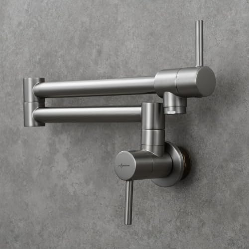 Image of Aquieen Wall Mounted Pot Filler Kitchen Faucet | Premium Brass Construction | Dual Valve Double Joint Swing Arm | 360 Rotating Folding Tap | Leak-Proof Ceramic Cartridge | Brushed Silver