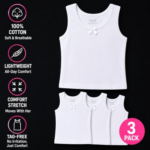 Image of Rene Rofe Girls Tank Tops - 6 Pack 100% Cotton Scoop Neck Todddler Undershirts Classic Sleeveless Tank Tops for Girls (2T-14)