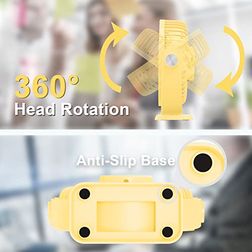 Tripole Small Desk Fan Usb Powered Portable Fan Strong Airflow 3 Speeds Mini Fan 360°Rotation Personal Fan 5.1 Inch Table Fan For Home Office Bedroom Desktop, Yellow, 4.9Ft Cable #TOP4