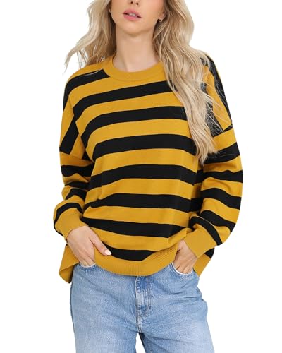 Totatuit Womens Oversized Sweaters Casual Long Sleeve Crewneck Striped Knit Pullover Tops Cute 2024 Fall Sweaters
