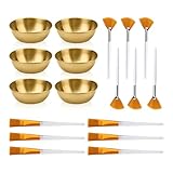 Set di 18 ciotole e pennelli per il viso in acciaio inossidabile, 12 pennelli piatti e a ventaglio per la cura della pelle del viso con 6 ciotole per miscelare, applicatore cosmetico per il viso