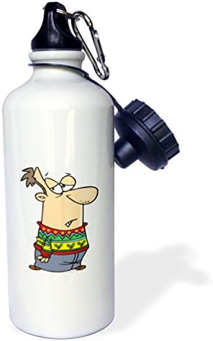 3dRose "Ugly Christmas Sweater Cartoon" Sports Water Bottle, 21 oz, White