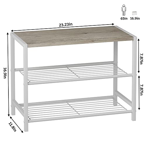 Image of HOMEFORT 3-Tier Shoe Rack, Shoe Storage Shelf, Industrial Shoe Tower, Narrow Shoe Organizer for Closet Entryway, Small Shoe Rack Table with Durable Metal Shelves, White Oak