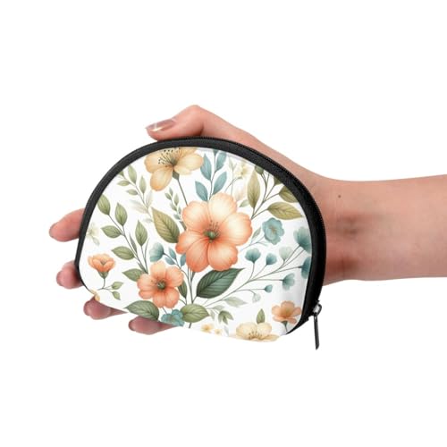 Portable Coin Purse Peach-Floral-Blossoms Mini Zippered Money Pouch Card Holder3
