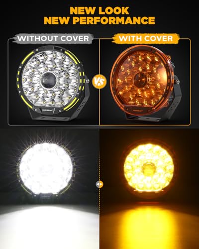Image of Auxbeam 9 Inch Deep Amber Light Covers for 360-PRO /RAY-L Series, 2300K Dark Amber Tint Round Off-Road Light Lens Cap, Light Bar Covers for Fog Dust Rain Snow, 2 Packs