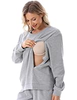 FEOYA Frauen Baumwolle Rundhals Umstandsshirt Mutterschaft Langarm Stillpulli Reißverschluss Stillpullover Frühling Herbst Warm Still Sweatshirt 3XL