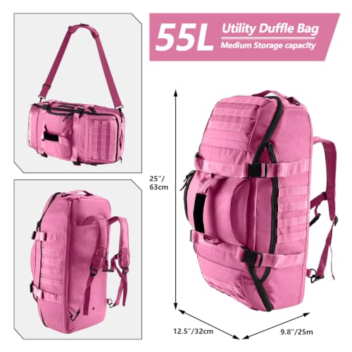 Image of Hannibal Tactical 55L Large Duffle Bag, 3-in-1 Tactical Backpack MOLLE Pack for Sports, Gym, Outdoor, Pink