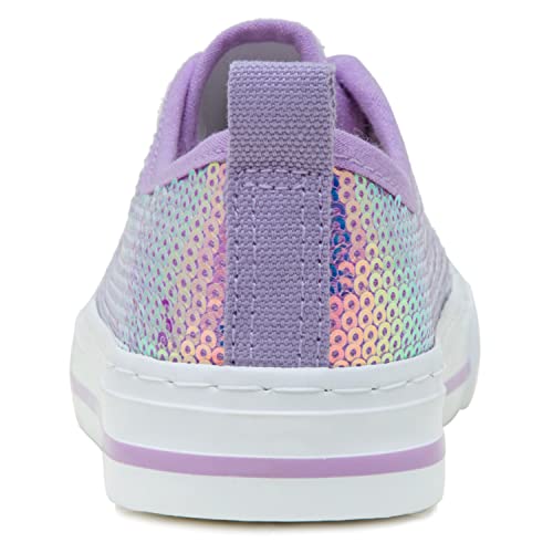 Toandon SNLC23SQPUR3 Girls Kids Sneakers Glitter Sequins Canvas Shoes Toddler Child Glitter Sparkle Low Top Lace Up Non Slip Lightweight Walking Outdoor Purple Size 3 thumb #3