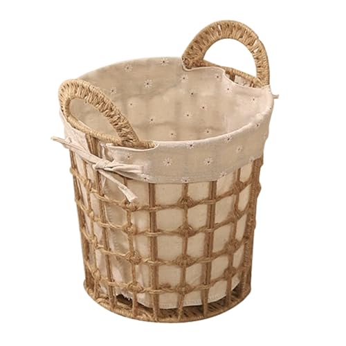 Woven Laundry Basket Hamper with Handles and Removable Lining Metal Frame Support for Throw Blankets Ideal for Bathroom Bedroom and Living Room Organization (32cm/13in)