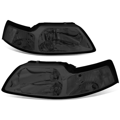 Auto Dynasty Headlights Assembly Compatible with 1999-2004 Ford Mustang New Edge 4th Gen, Driver and Passenger Side Halogen Headlamps Replacement, Smoked Lens Clear Corner