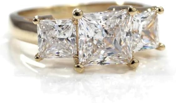 2.00 Ct Princess Cut Lab Created Diamond Three Stone Ring, 14k Yellow Gold Plated Sterling Silver