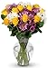 Benchmark Bouquets Life is Good Flowers – Yellow with Vase – Fresh Flowers – Overnight Shipping & Delivery – Farm Fresh Roses, Mums, Greens, Yellow Flowers, Flower Bouquet, Purple Flowers
