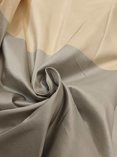 Taffetas de soie tafs47 crème foncé gris acier - Tissu rigide au mètre