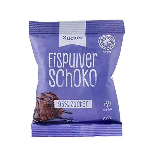 Xucker Isspulver choklad söt med xylit (100 g) – chokladglass för egen tillverkning I mycket enkelt utan glassmaskin I vegansk glass I 95 % mindre socker