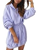 Sudadera con Capucha para Mujer Vestido Sudadera con Capucha Moda Casual de Manga Larga con Cintura Elástica para Otoño/Invierno (Violeta, L)