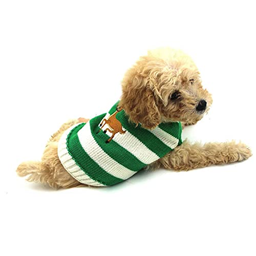 Hotumn Dog Christmas Sweater Winter Christmas Reindeer Dog Clothes Classic Knitwear Elk Bells Santa Clothes for Small Dog and Cat(Green, XS) - Image 3