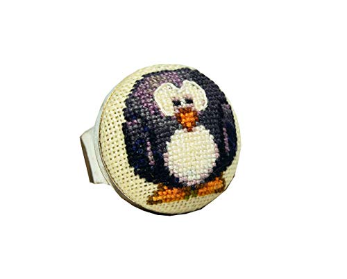Handmade Embroidered Ring With Penguin #TOP2